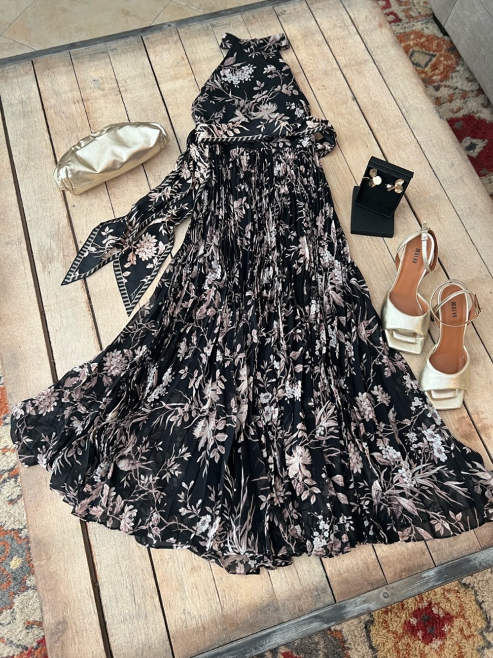ZIMMERMAN Black and Beige Floral Halter Maxi Dress (PETITE) - Picture 3 of 12